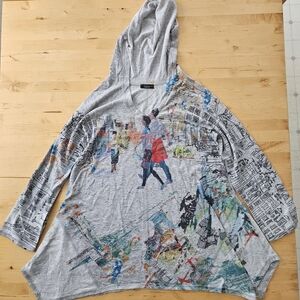 Inoah Gray Graphic Hooded Shirt with Colorful Print